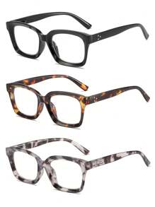 1 副复古方形框架阅读眼镜 +1.0 至 +4.0 男女皆宜，适合电脑/办公室使用万圣节 - 透明 - 查看 11