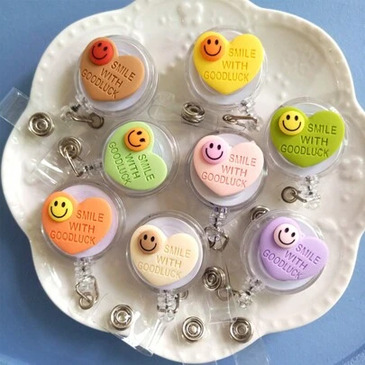 1pc/3pcs Nurse ID Badge Holder, Retractable Clamp With Cartoon Heart Shaped, Employee Work Lanyard Clips,School Supplies,Back To School