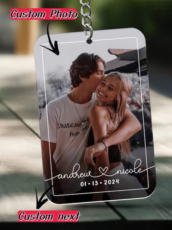 Chaveiro com foto personalizado - Acessório de carro personalizado com nome e foto - Chaveiro de acrílico para presente de Dia dos Namorados/Dia das Mães/Dia dos Pais - Presente de aniversário para ele/ela, mãe, pai, namorada/amigo