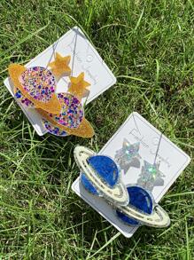 1pair Acrylic Glitter Planet Earrings, Retro Y2K Personalized Earrings, European And American Style