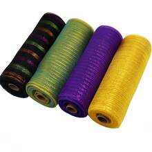 Decor Mesh Wreath Supplies Mesh For Wreath Poly Mesh Ribbon Metallic Border Stripe Emerald Swags Bows Wrapping 10 Inch X 30 Feet - Multicolor - View 3