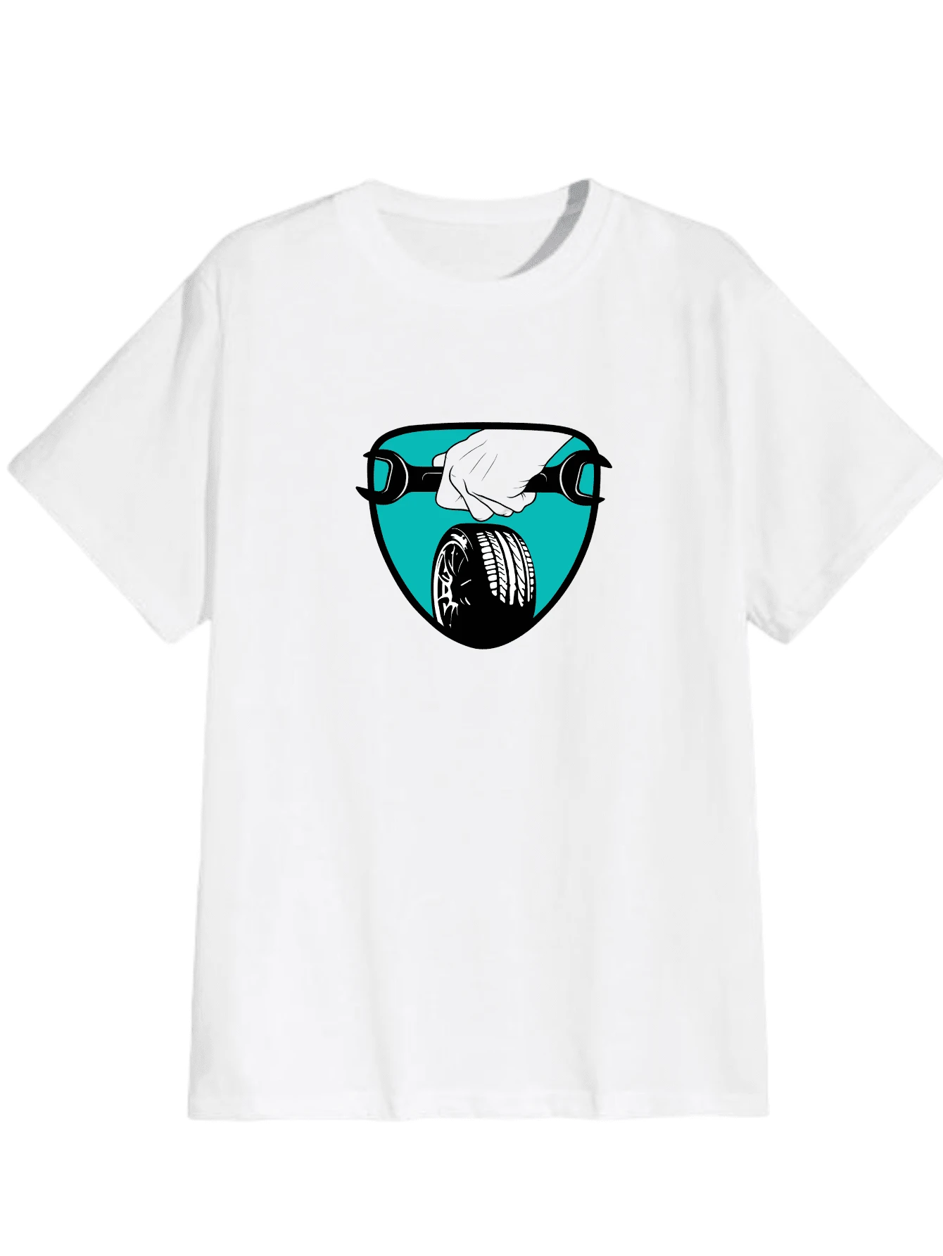 100% Cotton T-Shirt With Hand Wrench Logo Tire Unisex Men's Shirt - 白色 - 查看 1