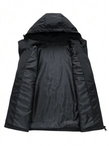 Chaqueta impermeable con capucha y cortavientos de moda para deportes al aire libre para mujer - Negro - Ver 3
