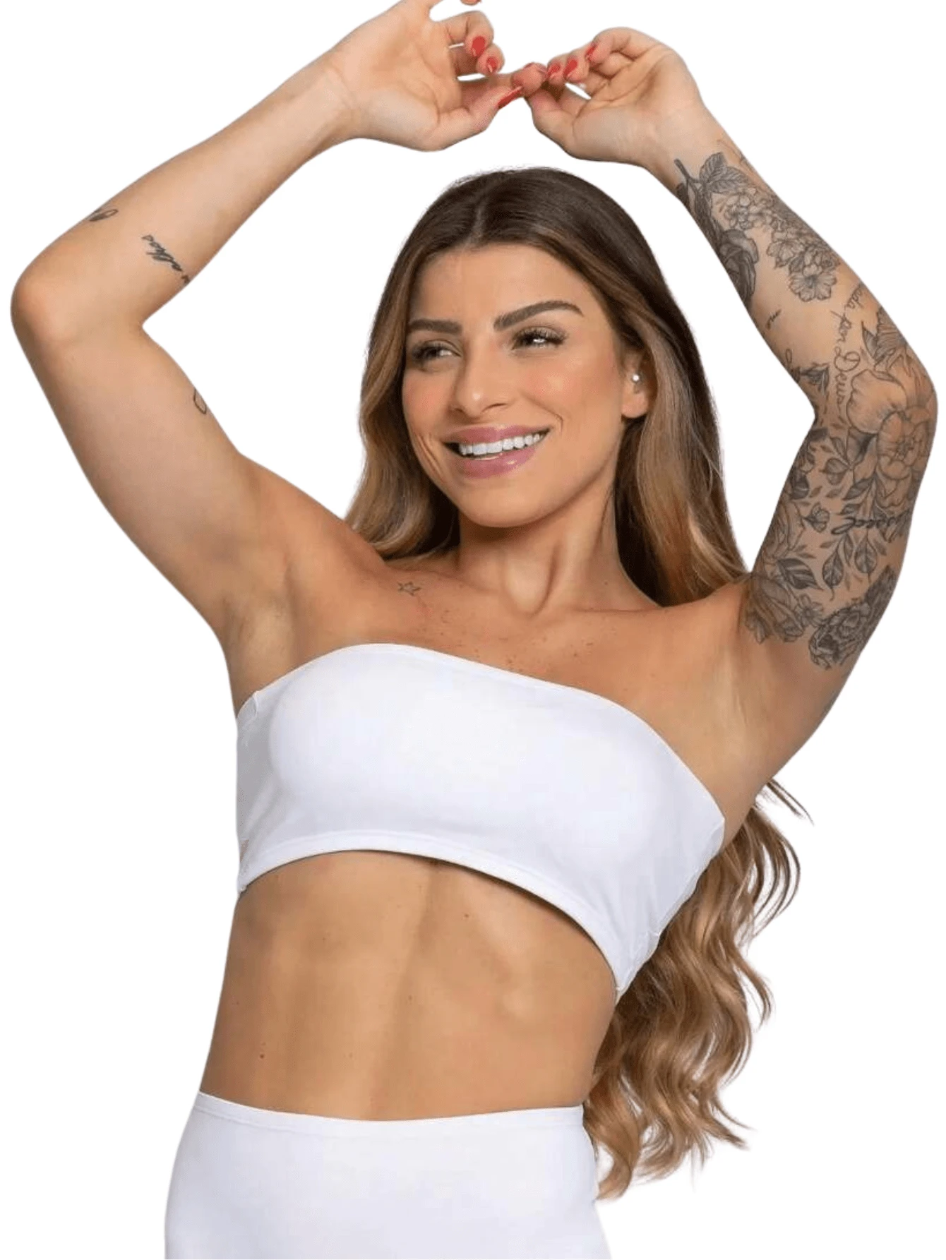 Kit 3 Tops Bandeau Strapless Cropped Basic Plain - White - View 1