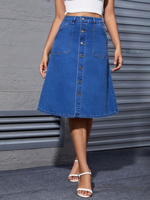 Jupe en jean mi-longue élégante pour femmes, convient pour toutes les saisons