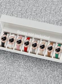 8pcs/Set Women's Fashion Casual Rhinestone Studded Numeric Flower Dial Quartz Watch Combo Valentines - Multicolor - View 1