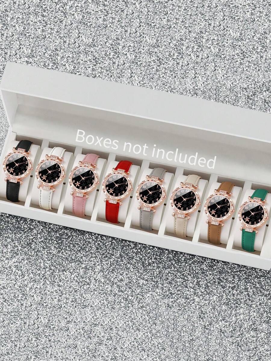 8pcs/Set Women's Fashion Casual Rhinestone Studded Numeric Flower Dial Quartz Watch Combo Valentines - Multicolor - View 1