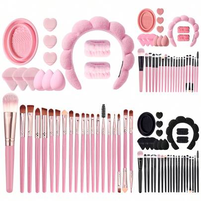 33/21/13件套化妆刷套装，包含20支化妆刷（粉底刷、遮瑕刷、眼影刷）、3个化妆海绵、3个三角海绵、1个化妆刷清洁碗、1个发带、2个腕带。适用于化妆、平价、房间装饰、梳妆台、旅行、卧室、化妆配件、粉扑、美妆蛋、散粉扑、化妆海绵、平价、圣诞礼物、化妆、化妆工具、平价好物、礼物、女士礼物、圣诞礼物、赠品、旅行、平价好物、旅行必备品。