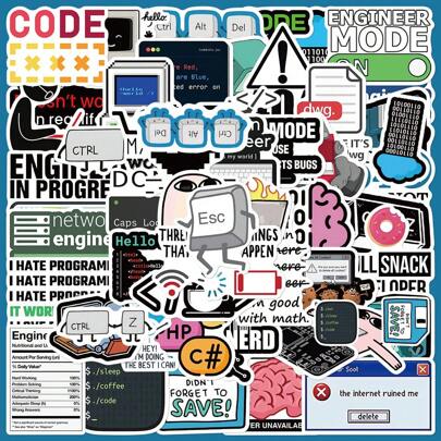 50pcs Programmer And Computer Application Style Waterproof Stickers, Graffiti And Vinyl Self-Adhesive Stickers With Children Certificate. Suitable For DIY On Suitcases, Water Bottles, Phones, Laptops, Skateboards, Luggage, Helmets And More.,Laptop Stickers,Stickers,Stickers For Laptop,Engineer Gift,Mobile Stickers,Self-Adhesive Graffiti Stickers