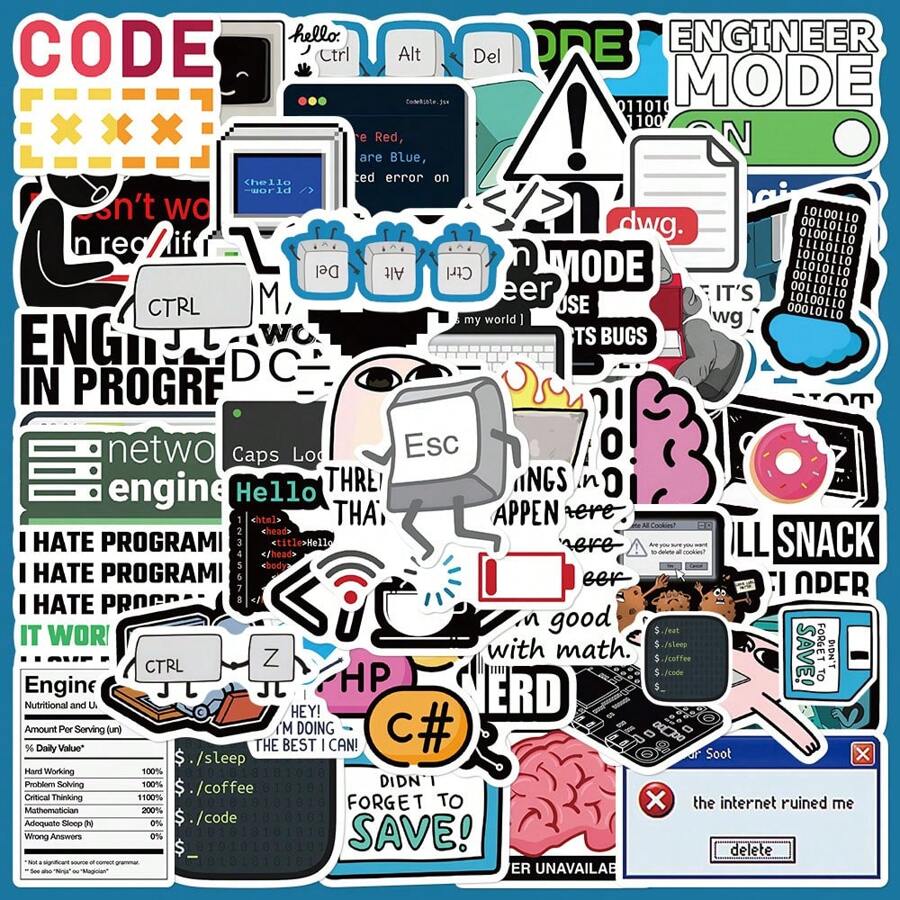 50pcs Programmer And Computer Application Style Waterproof Stickers, Graffiti And Vinyl Self-Adhesive Stickers With Children Certificate. Suitable For DIY On Suitcases, Water Bottles, Phones, Laptops, Skateboards, Luggage, Helmets And More.,Laptop Stickers,Stickers,Stickers For Laptop,Engineer Gift,Mobile Stickers,Self-Adhesive Graffiti Stickers - UU267 - View 1