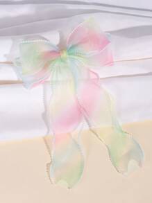 1 件女童粉白色蝴蝶结发夹，带珍珠边缘的优雅蕾丝蝴蝶结发夹，女童节日婚礼派对日常带尾巴的鳄鱼夹，儿童发饰（产品不含卡片）