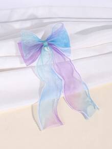 1 件女童粉白色蝴蝶结发夹，带珍珠边缘的优雅蕾丝蝴蝶结发夹，女童节日婚礼派对日常带尾巴的鳄鱼夹，儿童发饰（产品不含卡片）