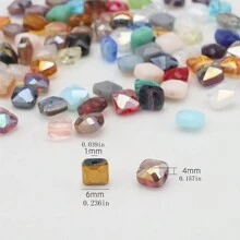 50 hạt thủy tinh 6mm, dạng lưới phẳng, nhiều màu sắc để làm vòng cổ, vòng tay, hoa tai, móc chìa khóa, dây điện thoại và đồ thủ công, làm quà tặng - hình vuông phẳng 6mm màu - Xem 4