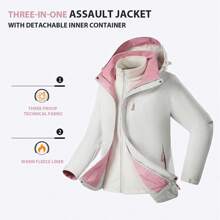 女士户外三合一防风保暖外套，冬季滑雪