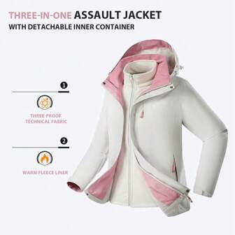 Women's Outdoor 3-In-1 Windproof Thermal Lined Jacket,Winter,Skiing