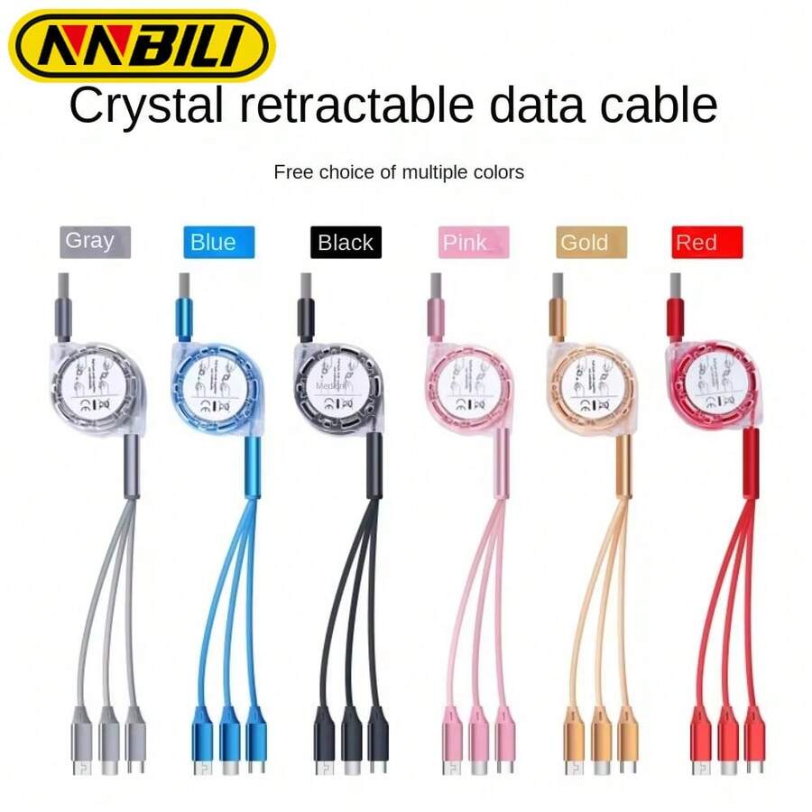 NNBILI 1pc 可扩展时尚33W 3A快充数据线，兼容主流品牌，如，兼容小米，兼容华为，兼容荣耀，iPhone三合一数据线 - 彩色 - 查看 1