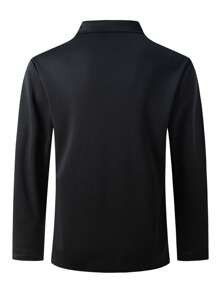 Camisa polo de manga larga con bolsillo para hombres - Negro - Ver 2