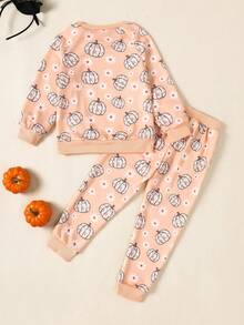 2 piezas/set informal de sudadera para niña joven, primavera/otoño - Naranja - Ver 2