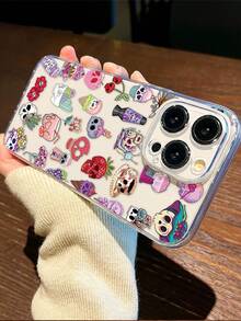 1 件骷髅拼贴图案透明防震防指纹全覆盖镜头手机壳适用于 iPhone - 彩色 - 查看 2