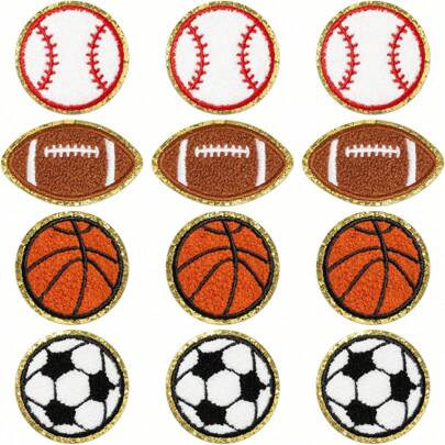 3Pcs Ball Sports Iron On Patches, Kids Football Baseball Basketball Rugby Soccer Repair Patches Kit Sew On Embroidered Applique DIY Accessory For Backpack Clothes Pants Hats Jeans