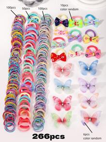 VBOOR 266 pièces Elastiques à cheveux papillon arc-en-ciel, ensemble cadeau d'accessoires pour cheveux à pinces papillon de couleurs bonbon douces pour filles