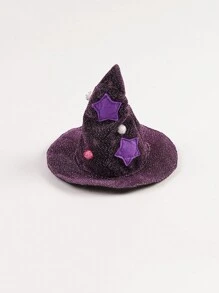 ABLAZE ZAI طقم قبعة ساحرة وكاب من البوليستر، بنمط نجوم بنفسجي، كاب ذو رباط قابل للسحب مناسب لأزياء هالوين للقطط والكلاب قطعة واحدة