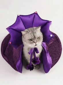 ABLAZE ZAI طقم قبعة ساحرة وكاب من البوليستر، بنمط نجوم بنفسجي، كاب ذو رباط قابل للسحب مناسب لأزياء هالوين للقطط والكلاب قطعة واحدة