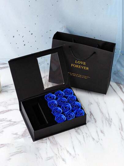 1 件康乃馨花饰品盒，包含 12 朵花，适合母亲节和情人节，带窗口的礼品盒，用于肥皂花和项链（不含珠宝），情人节，礼物