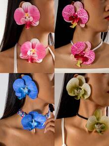 imoli 2 件/套时尚清新聚苯乙烯蝴蝶兰花朵元素 3D 颈链、长扭蜡线耳环和项链首饰套装适合女士派对礼物（人工染色，颜色深度可能略有不同） - 彩色 - 查看 11