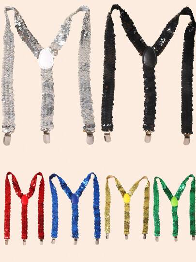 Stretchy Elastic Sparkle Suspenders, Suitable For Party & Halloween Halloween Accessories, Halloween Costumes Autumn-Winter Accessories Halloween Costume,Suitable For Teens, Youth,Men,Casual, Outdoor, Athletic, Vacation, Graduation Gifts, Birthday, Daily Wear