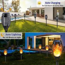 10PCS Solar Light Flashing Flame Flashlight Outdoor Landscape Decorative Lighting Dusk To Dawn Automatic On/Off Safety Flame Light For Garden Access Driveway 10 Pieces
