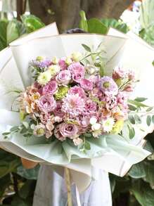 20pcs Gold Trim Korean Style Wrapping Paper, Suitable For DIY Gift Packaging & Decoration, 23 X 23 Inches, Tissue Paper, Bouquet Supplies (Pink), Back To School/Valentine's Day - White - View 2