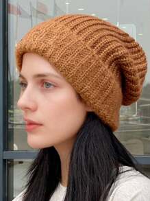 Dicke gestrickte Damenmütze, Lässig, eleganter vintage Streetwear Stil, Polyester, warm, winddicht, einfarbig, passend für Herbst und Winter, auch für Halloween