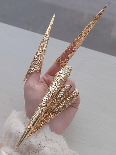 10pcs Set Hypoallergenic Metal Fingernail Nail Covers, Finger Joint Protectors - Ancient Queen Halloween Costume Accessory, Drama Dance Performance Decoration