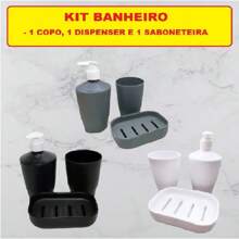 3 Piece Bathroom Kit Black White Gray Cup Holder Toothbrush Holder Dispenser - 灰色 - 查看 2