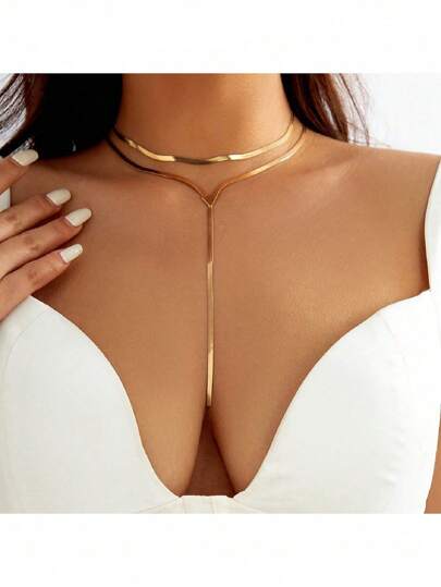 1pc New Design Double-Layer Snake Bone Chain Necklace, Fashion Versatile Choker Necklace For Women