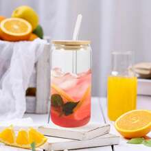 Gift For Children, Bamboo Lid Drink Cup Glass Coffee Cups With Lids And Straw Espresso Tumbler Iced Glasses Travel - 無色 - 查看 4