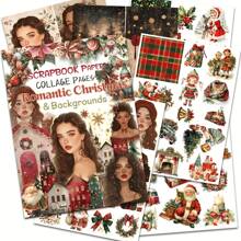 JAI IMAN 16 hojas (202 patrones) No autoadhesivas, no repetitivas, tamaño A4 grande Papel decorativo de corte DIY para Navidad, perfecto para suministros de scrapbooking, kits de diario chatarra, manualidades, tarjetas de felicitación, decoración navideña - Rojo - Ver 6