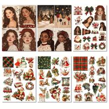 JAI IMAN 16 hojas (202 patrones) No autoadhesivas, no repetitivas, tamaño A4 grande Papel decorativo de corte DIY para Navidad, perfecto para suministros de scrapbooking, kits de diario chatarra, manualidades, tarjetas de felicitación, decoración navideña - Rojo - Ver 5