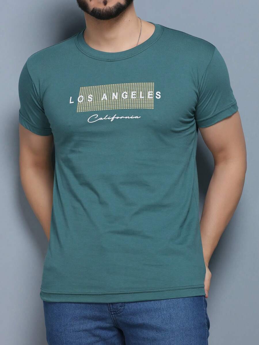 Camiseta Manga Curta Masculina Estamapa Praia 100%Algodao Fio 30.1  Alto Qualidade - Verde Militar - Visão 1