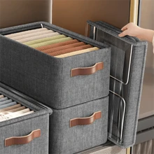 1 pieza Caja de almacenamiento de ropa y ropa de cama, caja de almacenamiento de armazón de acero, caja organizadora, caja de almacenamiento de ropa para dormitorio de hogar, bolsa de almacenamiento, y decoración de regalo para la habitación, decoración del hogar, decoración del dormitorio. Para guardar camisetas blancas de mujer, pantalones negros de mujer, ropa de invierno de señora, vestidos.