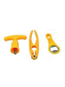 KIT Set 3 Bottle Opener Corkscrew Seal Cutter 3 Pcs Utilities Home Kitchen Drinks Bar - Yellow - View 9
