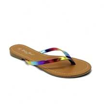 Colorful And Chic Metallic Strap Flip Flops - Multiple Colors Available, Flip Flop Slipper For Women, Casual For Beach Vacations - Multicolor - View 3