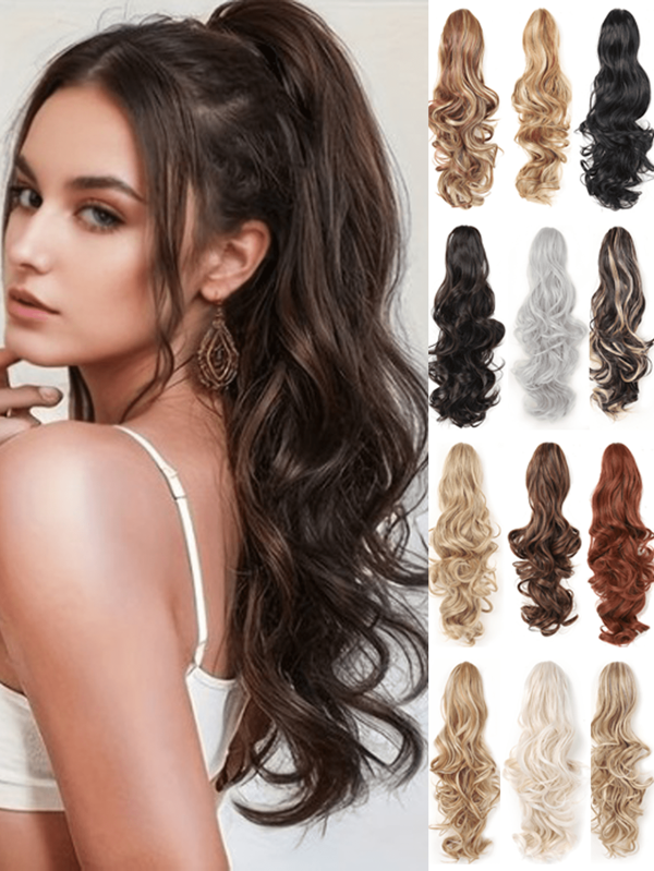 Claw Clip Ponytail Extension 18"&24 Clip In Wavy Synthetic Ponytail Hair Extensions Long Pony Tails For Women Extensions