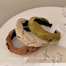 1件装高冠编织发带加厚海绵头箍发夹，女士发带，发箍，发饰，头带，头饰 - 彩色 - 查看 3