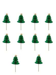 5 件/10 件/50 件水果签、玻璃饮料搅拌器、3D 圣诞树形竹串，适用于蛋糕、甜点、汉堡、圣诞派对、餐桌装饰促销