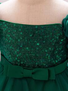 女婴亮片可爱芭蕾舞裙公主裙，适合生日派对和宴会，不含头带 - 墨綠色 - 查看 5