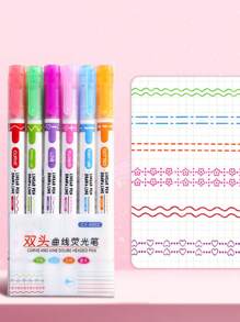 6-Farben Well Blumen Muster Textmarker, süße Umriss Planer Stifte für DIY Scrapbooking