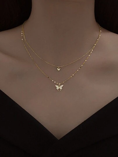 1pc Double Layer Butterfly Necklace, Stylish Collarbones Chain, Minimalist Design