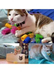 Juguete de rebote con resorte autónomo de plástico de colores para gatos, 2/4/8/10/12/14/20/30/40/50/60 piezas, juguete creativo para gatos que mantiene la salud, juguete interactivo y duradero de plástico resistente para golpear, morder, cazar, juguete para gatitos, regalo del Día de San Valentín para gatos/perros